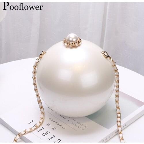 Pooflower Ladies Luxury Pearl Shape Evening Bags Purse Women Fashion Mini Chains Shoulder Bags Designer Crossbody Bag ZH222