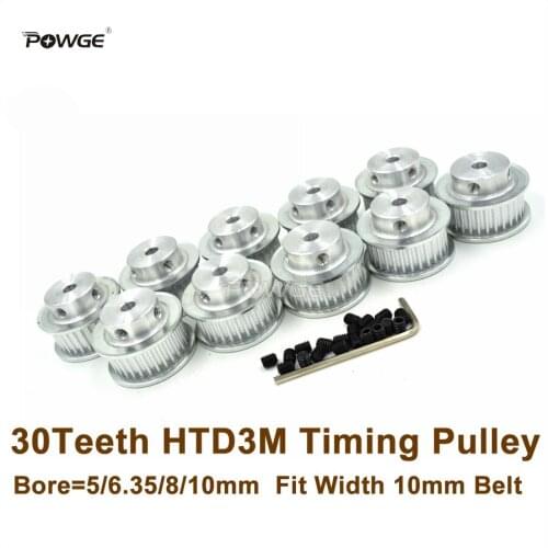POWGE 50pcs 30 Teeth 3M Timing Pulley Bore 5/6.35/8/10mm Fit Width 10mm HTD 3M Belt 30T 30Teeth HTD 3M Pulley CNC Engraving