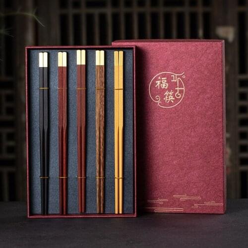 Premium High Quality Natural Red SandalWood Chopsticks Gift Box Packaging Household Cutlery Tableware Set Chinese Chopsticks