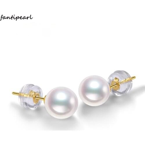 18K gold freshwater pearl earrings, simple and fashionable authentic pearl earrings, versatile, round and flawless