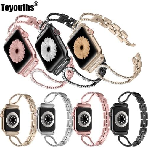 Bling Rhinestone Band for Apple Watch Women 38mm 42mm 40mm 44mm Stainless Steel Strap Metal Bracelet for iWatch Series 4 3 2 1