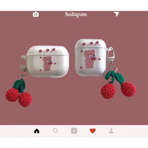Cherry Bear Wireless Bluetooth Earphone Case Cover for AirPods 1/2 Cartoon Silicone Earphone Protective Cover for AirPods Pro