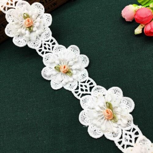 Vintage 3D Cotton Rose Flower Multilayer Embroidered Lace Trimming Ribbon Handmade Applique DIY Wedding Dress Sewing Craft