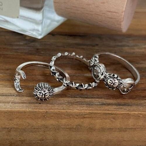 Vintage Silver Star Sun Ring for Women Gothic Punk Steampunk Moon Retro Ring Sets Geometric Ethnic Rings Party Jewelry 2021