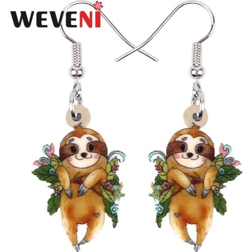 WEVENI Acrylic Sweet Cartoon Leaf Orange Sloth Earrings Long Drop Dangle Fashion Charm Gifts Individual Jewelry For Women Girls