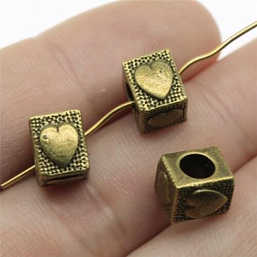 WYSIWYG 4pcs 9x8x7mm Vintage Heart Hole Beads For Jewelry Making Antique Bronze Color Heart Beads Charm Heart Big Hole Beads