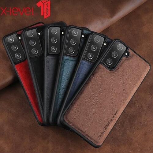 X-level Leather Case For Samsung Galaxy S21 S20 S10 Note 20 Ultra Shockproof Soft Silicone Edge Slim Back Cover Case Funda Coque