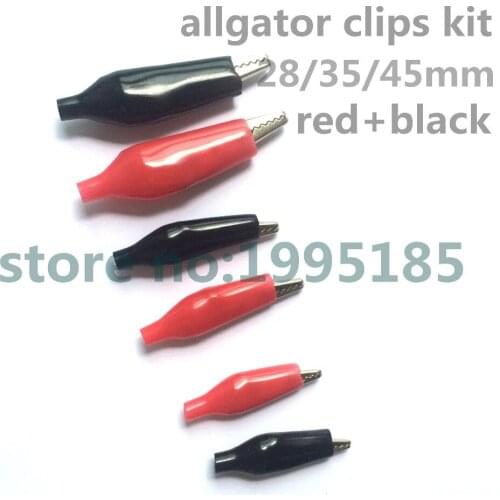 30Pcs alligator clips 28mm 35mm 45mm crocodile clips 3 values x 10pcs(red+black each 5pcs) alligator clips kit