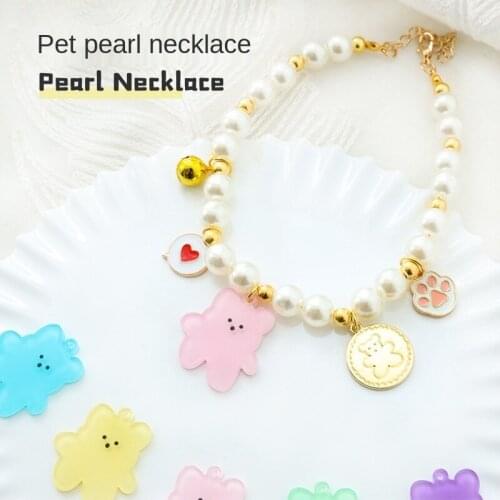 Cat Pearl Necklace Dog Collar Custom Pet Decoration Adjustable Lovely Bell Summer Harness Fashion Dog Collar Personalized