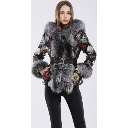 OFTBUY 2021 Winter Jacket Women parka Real Fur Coat Natural Fox Raccoon Fur Collar Hooded Belt Sequins Warm Outerwear Streetwear