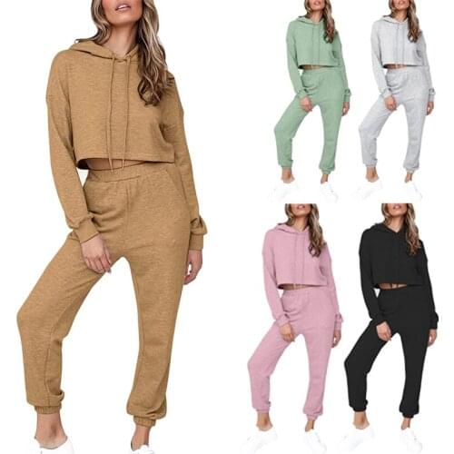 2021 womens long-sleeved casual hoodie suit sportswear home service two-piece suit