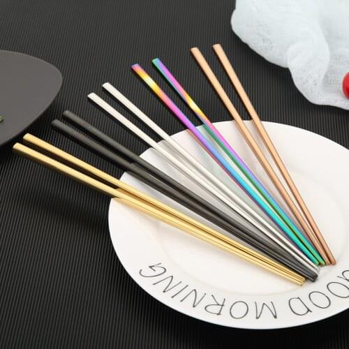 1 Pair Stainless Steel Chopsticks Chinese Non-Slip Reusable Metal Chopstick for Sushi Hashi Food Sticks Tableware Kitchen Tool