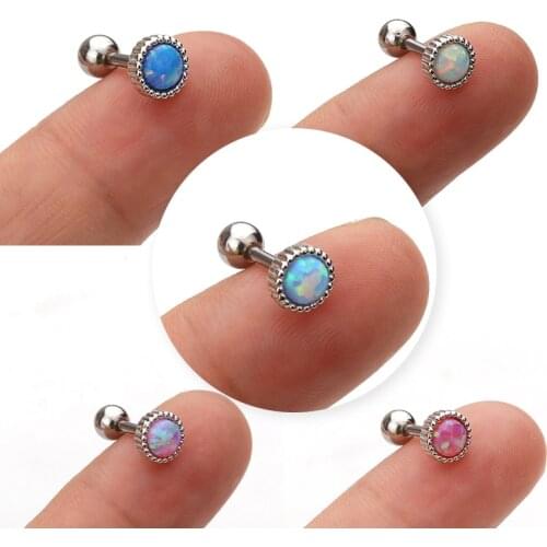 HONGTU 1PC Opal Helix Stud Ear Cartilage Tragus Earring Piercing 16G Stainless Steel Studs Women Accessories 2020 Body Jewelry