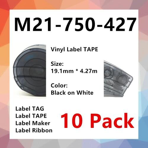 10 Pack Label Tape M21-750-427 bmp21 Ribbon Vinyl Labels Black on White Film for Portable Printer BMP21-PLUS bmp21 plus TAPE TAG
