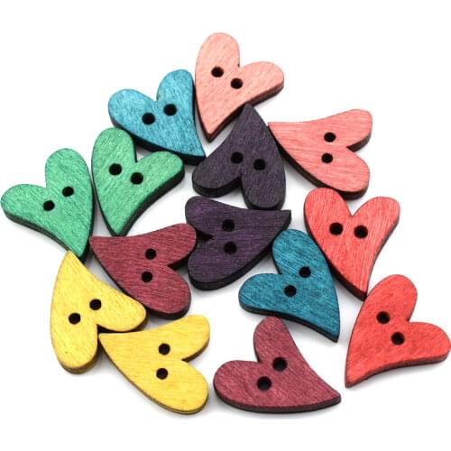 2 Hole Heart Wood Buttons Sewing Scrapbooking Home Clothing Decor Handmade DIY Wooden Buttonfor for Crafts Wedding Decoration