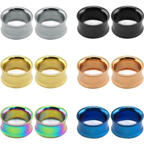 2Pcs Unisex Fashion Stainless Steel No Screw Double Flare Ear Plug 3-25mm Gauge Tunnel Body Piercing Jewelry Hollow Ear Expander