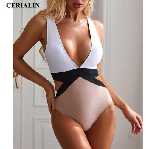 6 Colors Backless Sexy Swimming Suit Women One Piece Swimsuit Low Cut Patchwork Swimwear Hot Sale High Quality Beachwear New
