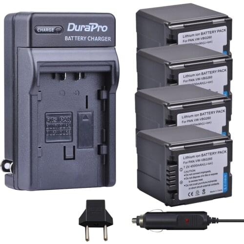 4pc 4500mAH VW-VBG260 VW VBG260 Battery + Car Charger For Panasonic HDC-SD3 HDC-SD5 HDC-SD7 VDR-D310 VDR-D50 VDR-D51 SDR-H200