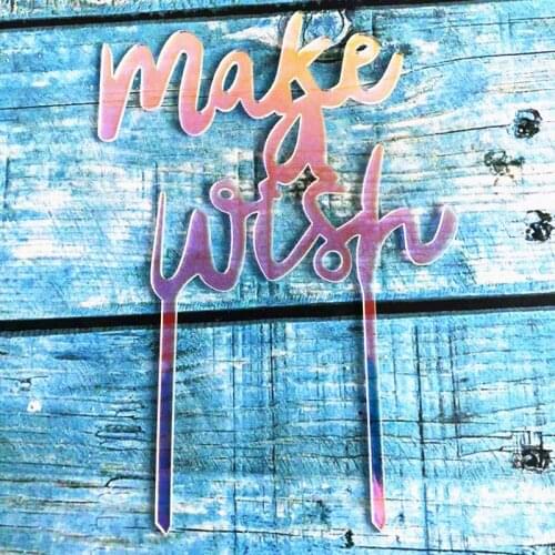 2019 Laser Make Wish Acrylic Cake Topper Happy Birthday Black Gold Cupcake Topper For Wedding Birthday Party Cake Decorations