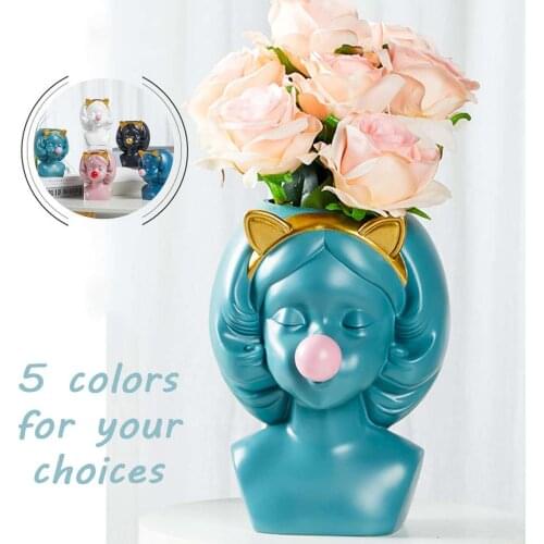 Large Creative Nordic Resin Vase Cute Girl Bubble Gum Decoration Home Living Room Dining Table Decorative Art Portrait Gold Vase