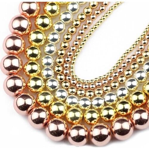 HGKLBB 2~10mm Rose gold Black Hematite beads Natural Stone Round Loose beads Jewelry Making bracelets&necklace DIY accessories