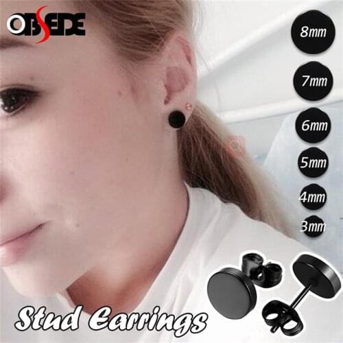 Black Round Stainless Steel Ear Studs Earrings for Men Women Punk Hiphop Fashion Jewelry Couples Gift