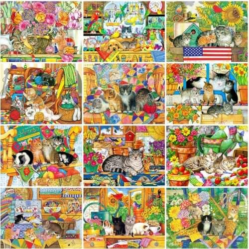 Evershine 5D DIY Diamond Embroidery Cat Handmade Gift Diamond Painting Animal Full Square Round Drill Wall Decorations