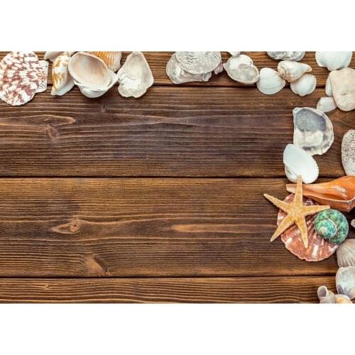 Starfish Shell Conch Wooden Plank Photography Backgrounds Viny Backdrops Photo Studio Children Baby Shower Product Photocall