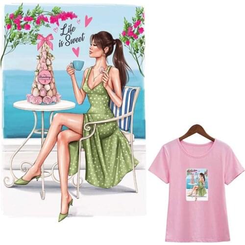 Ironing Stickers Clothes Decoration New Design Print On T-Shirt Diy Accessory Washable Applique Clothes Sweet Life Girl