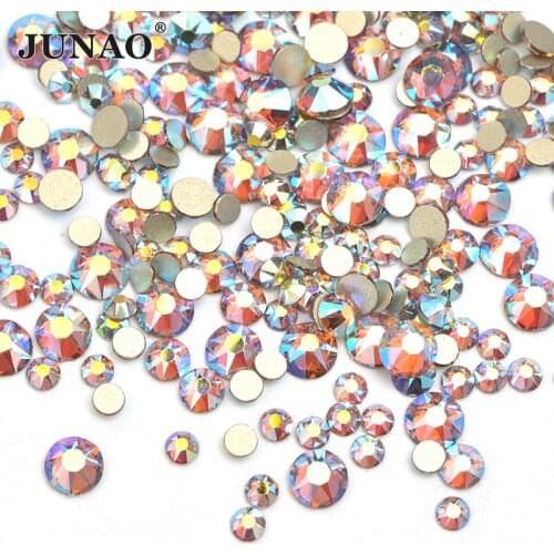 JUNAO Mix Size SS10 SS16 SS20 Light Amethyst AB Glass Nail Rhinestone Beads Flat Back Crystal Stones Round Nail Strass Sticker