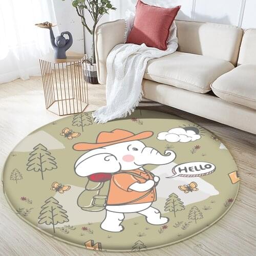 Cute Animal Elephant Rugs Childrens Round Carpets For Baby Home Living Room Bedroom Parlor Kitchen Door Floor Bath Mats Carpet