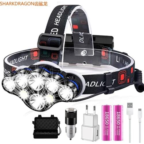 3000LM High power strong Headlight usb rechargeable 8 LED Headlight Head Lamp Waterproof camping fishing headlamp use 18650