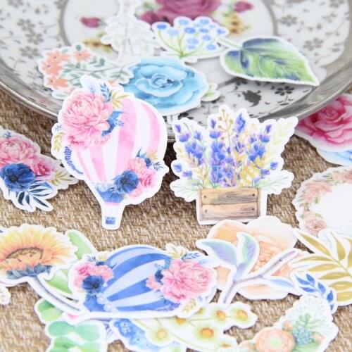 38pcs Beautiful Flower Hot Balloon Plant Floral Natural Plant Scrapbooking Sticker Pack DIY Craft Planner Decorative Sticker Set