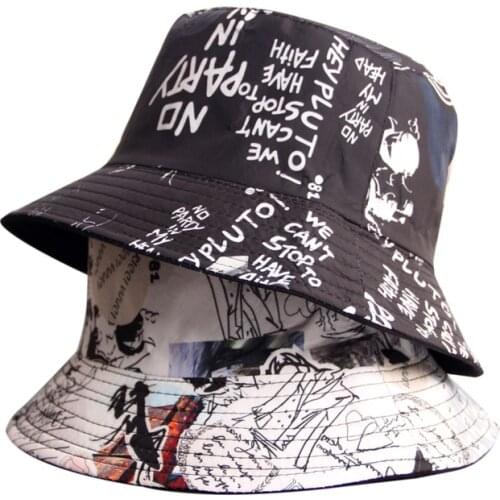 Summer Letter Graffiti Bucket Hat Women Men Fashion Beach Sun Hats Reversible Bob Chapeau Femme Panama Hat Fisherman Hat