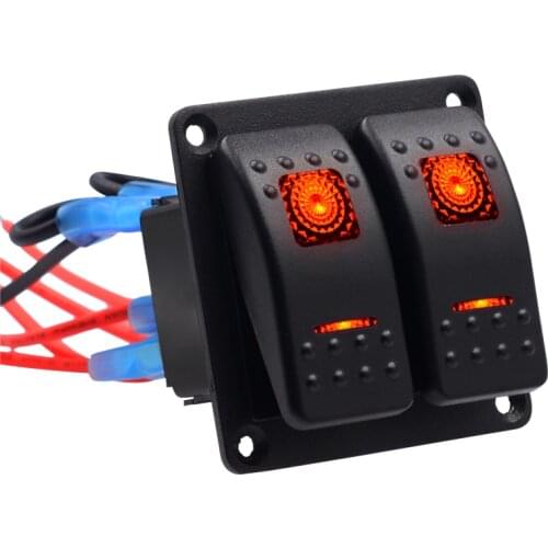 Rocker Switch Panel 2 Gang Marine/Boat Switch Dual LED Light RED Circuit Breaker High Low Temperature Resistance for Yachts SUVs