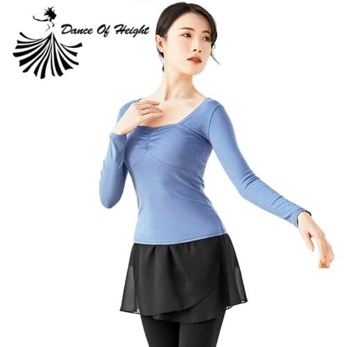 Modern Dance Shirt For Women Classical Dance Practice Clothes Adult Art Training Wear Square Neck Long/Short Sleeve Solid Tops