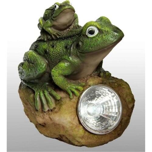Hand Painted Resin Frog Sculpture Parking Only Decorative Garden Stone With Solar Light