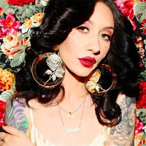 New Fashion Big Rose Gold Color Acrylic Drop Earrings Hip Hop Punk Large Round Hollow Out Dangle Earring Party Nightclub Jewelry