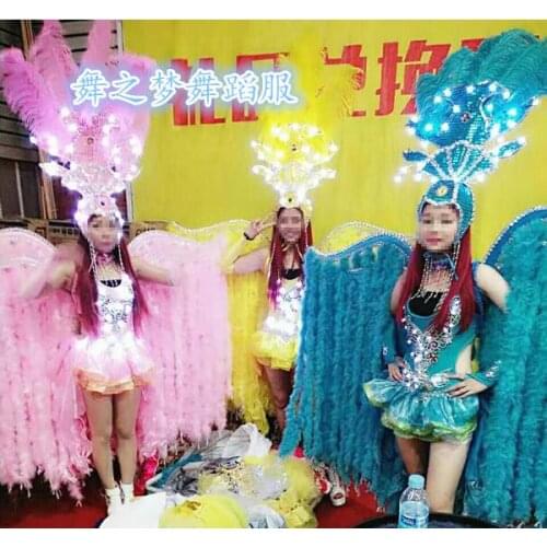 Show Womens Feather wings costume Samba dance costume Exaggerated feathers