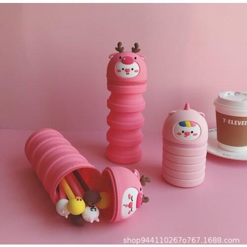 Pencil Case Cute Girl Heart Large Capacity Stationery Case Cartoon Silicone Decompression Pencilcase Pencil Box Back To School