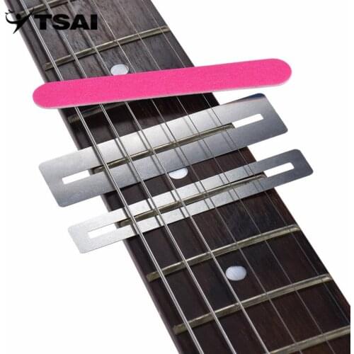 TSAI 3 Pcs/Set Stainless Steel Guitar String Grinding Tools Repairing Tool Set Fretboard Guard ProtectIve Shim Fret Wire File