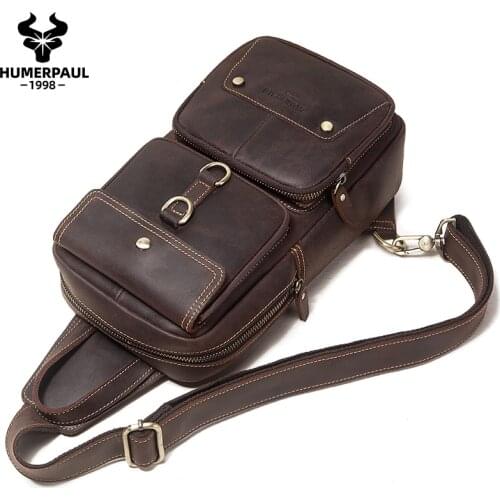 Crazy Horser Men Bag Travel Chest Bag Crazy Horser Genuine Leather Chest Bag Outdoor for Male Bags Short Trip Messenger Bags