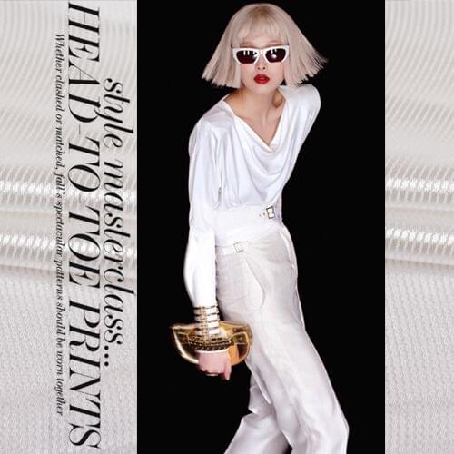 Super beautiful high end pure white silk striped fabric burnt out gauze material clothing fabric silk dress top fabric features