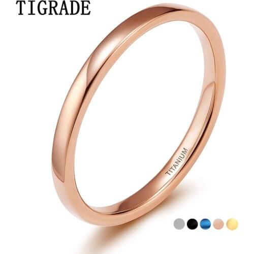 Tigrade 2mm Thin Titanium Ring Women Rose Gold/Black/Blue Polished Simple Slim Rings for Man Female anel Wedding Engagement Band