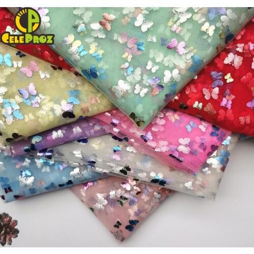 1Meter Colorful Butterfly Printed Tulle Organza Mesh Fabric DIY Handmade Baby Girl Dress Skirt Headband Garment Sewing Material
