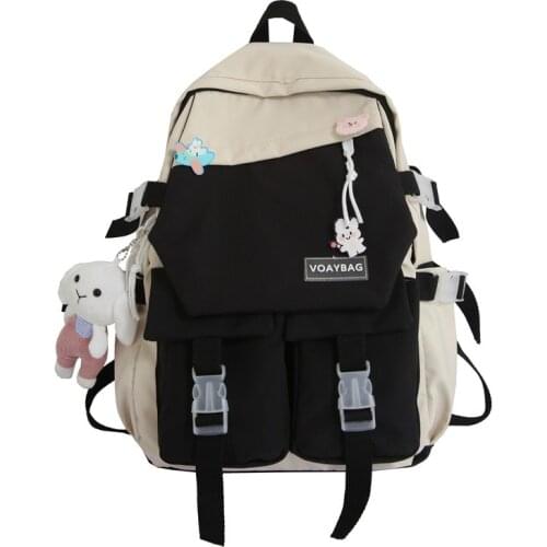 New Waterproof Nylon Fashion Women Backpack Multi-pocket Large Capacity Travel Bag Teenage Girls Contrast Color Schoolbags