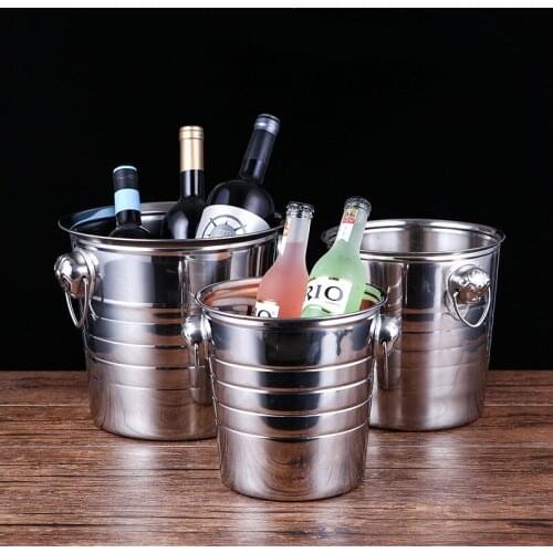 High Quality Stainless Steel Silver Ice Bucket Creative Thick Ice Holder Container for Party Champagne Wine Barrel Bar Tools