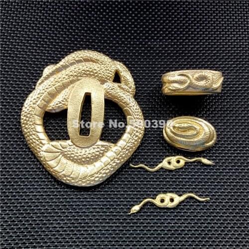 Wonderful Brass Copper Carved Snake Guard TSUBA MENUKI FUCHI KASHIRA For Japanese Sword Samurai Katana