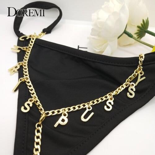 2021 Summer Sexy Personalized Name Belly Waist Stainless Steel Chains for Women Body Chain Jewelry Custom Letters Thong Panties