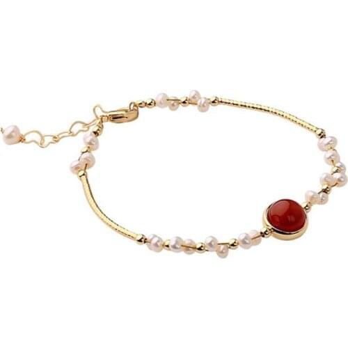 Freshwater Pearl Bracelet Fashion Women Red Stone Cuff Bangle Adjustable Bracelets Elegant Bangles Wedding Party Jewelry Gifts
